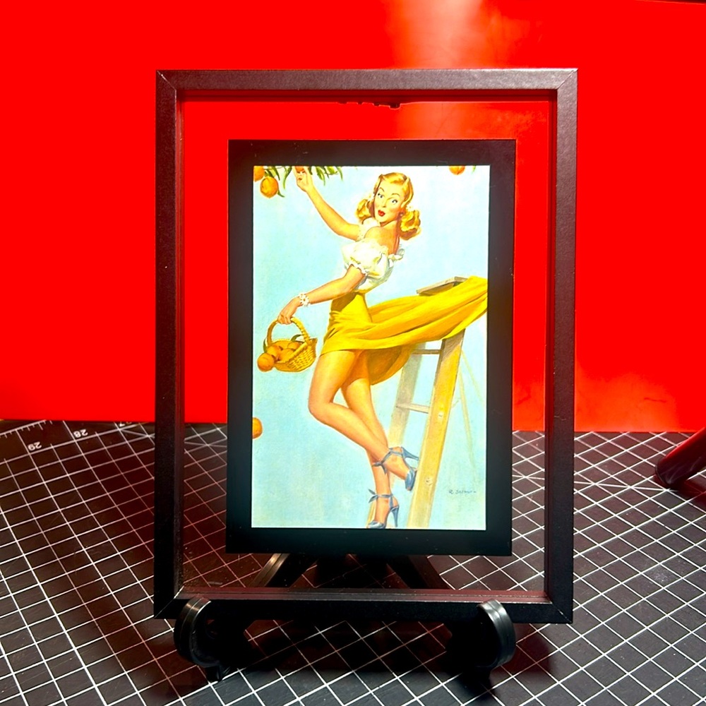 VINTAGE PINUP GIRL FRAMED 4X6 IN A BEAUTIFUL FRAME